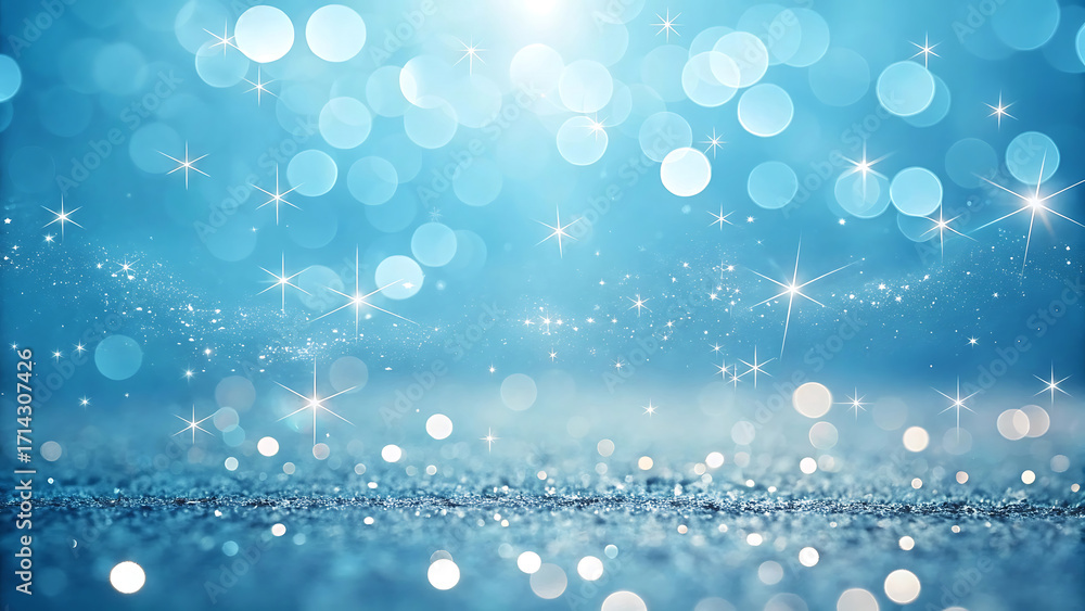 Wall mural soft blue bokeh lights and sparkling glitter creating a magical and ethereal background effect