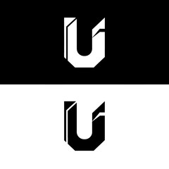 Modern Minimalist Monogram Letter U Logo Design Template with 3D Effect on Black and White Background