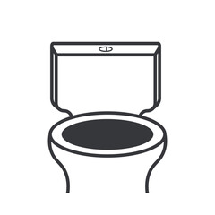 Isolated pictogram outline WC toilet symbol, used for public restroom signage, hygiene label, bathroom facility identification, and safety instruction.