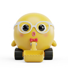 Cute Cartoon Character Operating a Toy Excavator in a Playful 3D Illustration