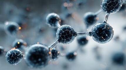 Molecular structure with interconnected nodes, representing scientific research