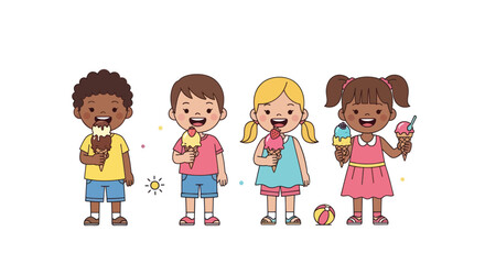 Four Children Enjoying Ice Cream Treats.