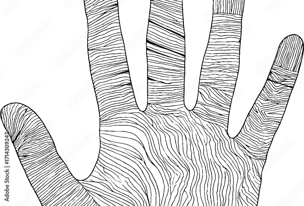 Aufkleber black and white line art of an open hand with intricate patterns for design