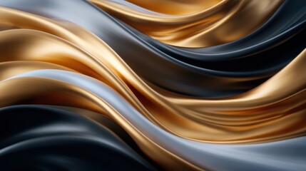 An exquisite close-up of undulating fabrics in luxurious silver and gold hues, conveying a sense of richness and sophistication while showcasing textile artistry and movement.