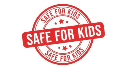 A red and white safe for kids stamp with stars indicating a product is safe for children use only