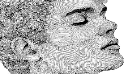 Elegant black and white line art profile illustration for artistic design