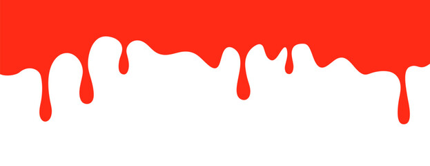 Simple border of red liquid dripping from the top in a clean, flat design. Top border of dripping blood for Halloween, paint, or a food sauce like ketchup