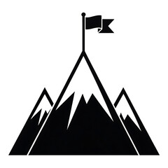 Black silhouette of a mountain peak with a flag at the summit