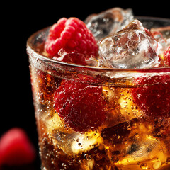 Cocktail drink with raspberries and ice