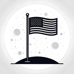 American flag planted on the moon surface with stars and craters