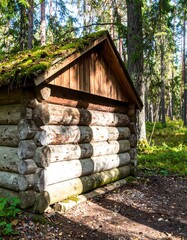 Naklejka premium Wooden cabin in forest