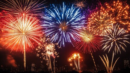Colorful fireworks display in the night sky