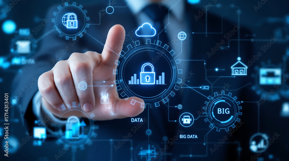 Poster cyber security data protection and privacy concept to protect digital information online network 100