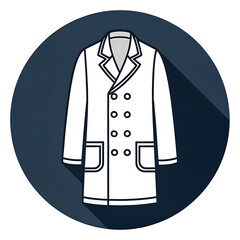 Flat design illustration of a white doctor s lab coat with double breasted buttons