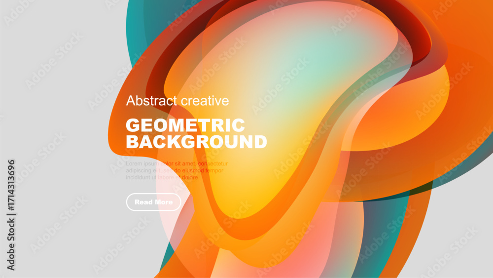 Poster abstract geometric background features vibrant orange, teal shapes. text overlay includes geometric 