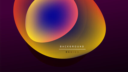 Abstract fluid shapes blend, creating vibrant color gradients. Design features orange, blue, purple hues against dark backdrop. Modern aesthetic.