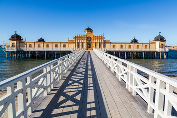 Beautiful spot of Varberg bath house on the water. Varberg, Sweden