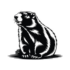 Fototapeta premium Illustrative Marmot Portrait in Striking Black and White Vector Design on White Background