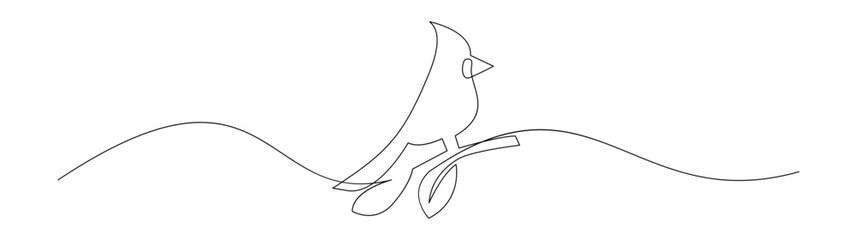 One Line Drawing of a Cardinal Bird Perched on Branch