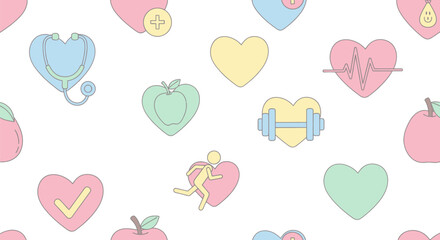 Colorful Heart-Shaped Icons Representing Health and Wellness Concepts.