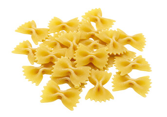 Isolated uncooked farfalle pasta, a dry durum wheat semolina food product, Italian cuisine