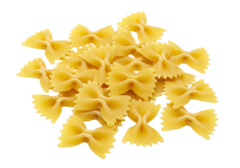 Isolated uncooked farfalle pasta, a dry durum wheat semolina food product, Italian cuisine
