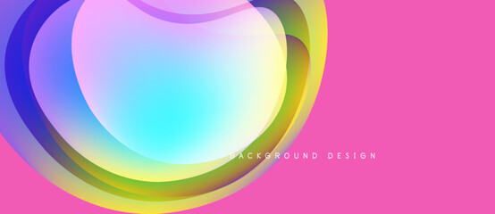 Abstract colorful layers create dynamic visual effect. Pink backdrop enhances vibrant curves, modern design element.