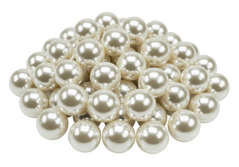 Isolated shiny faux pearls, a pile of beads for crafts or jewelry making, bright decor
