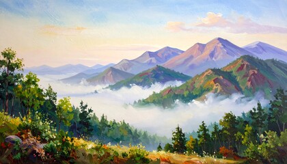 Mountain vista with morning mist