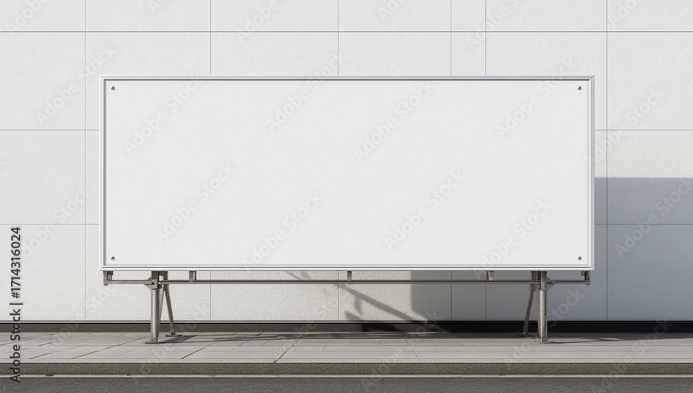 Poster signboard side view of empty white mock up signage in black frame with exhibition hall wall backgrou