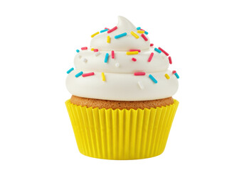 Isolated cupcake with sprinkles, festive dessert and treat, delicious baked confectionery item