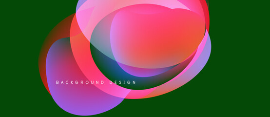 Abstract colorful shapes overlap, creating dynamic visual effect. Green background provides strong contrast, modern design element.