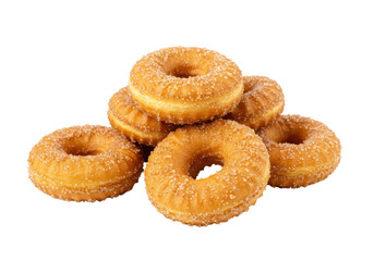 Isolated stack of sugar-coated doughnuts or donuts, sweet dessert treat, fresh baked sweets