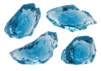Fototapeta premium Isolated Collection of Irregularly Shaped Fragments of Blue Glass Rocks for Creative Design