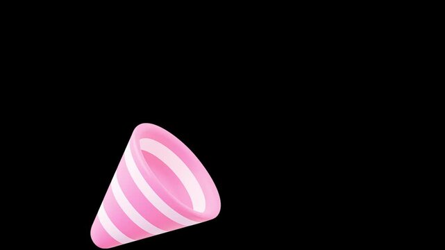3D Pastel Pink Party Horn with White Stripes on Lime Green Chroma Key, Seamless Loop




