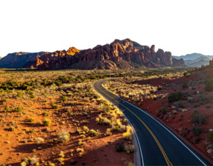  Winding Desert Road with Red Rocks – Scenic Flat Lay Style