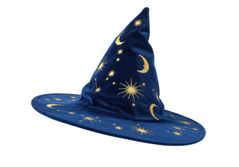Fototapeta premium Isolated magician hat with celestial gold embroidery, wizard cap for costume or dress up