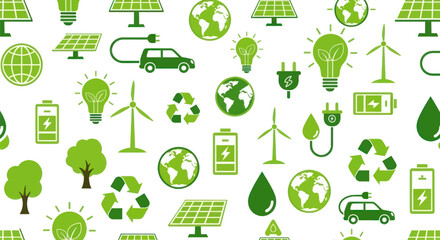 Sustainable Energy Icons Pattern Design.