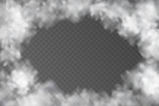 Oval frame made of smoke or clouds on transparent background. Ideal for photo overlays, decorative frames, sky scenes, and atmospheric design.