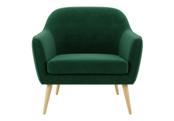 Isolated green upholstered armchair, single seating, modern design, button tufted back