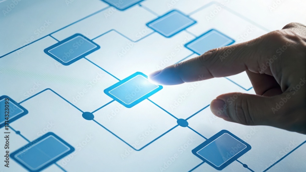 Poster hand touching digital interface on modern technology display