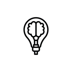 Black Outline Brain Inside Lightbulb on White Background