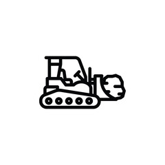 Minimalist Black Bulldozer Icon on White Background
