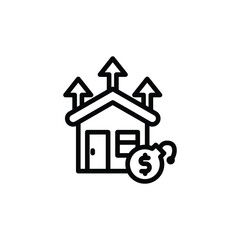 House with Arrows Icon and Money Bomb, Rising Black Line Art