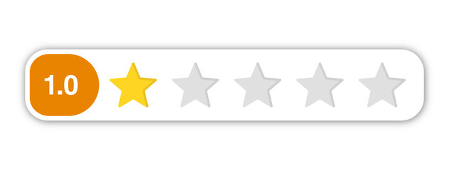 1.0 star rating PNG with transparent background, poor review icon with numeric label for low...