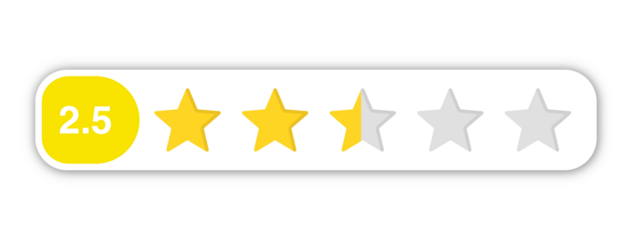 2.5 star rating PNG with transparent background, numeric labeled customer review icon for mixed evaluation and moderate satisfaction