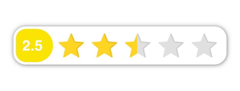 2.5 star rating PNG with transparent background, numeric labeled customer review icon for mixed evaluation and moderate satisfaction