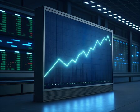 Close-up of a Monitor Showing a Bright Green Line Graph with Upward Trend screen display