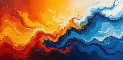 Vibrant abstract swirls of fire and ice colors blending together