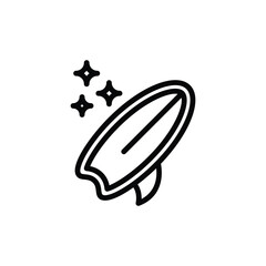 Line Art Surfboard with Stars Simple Black Icon Illustration